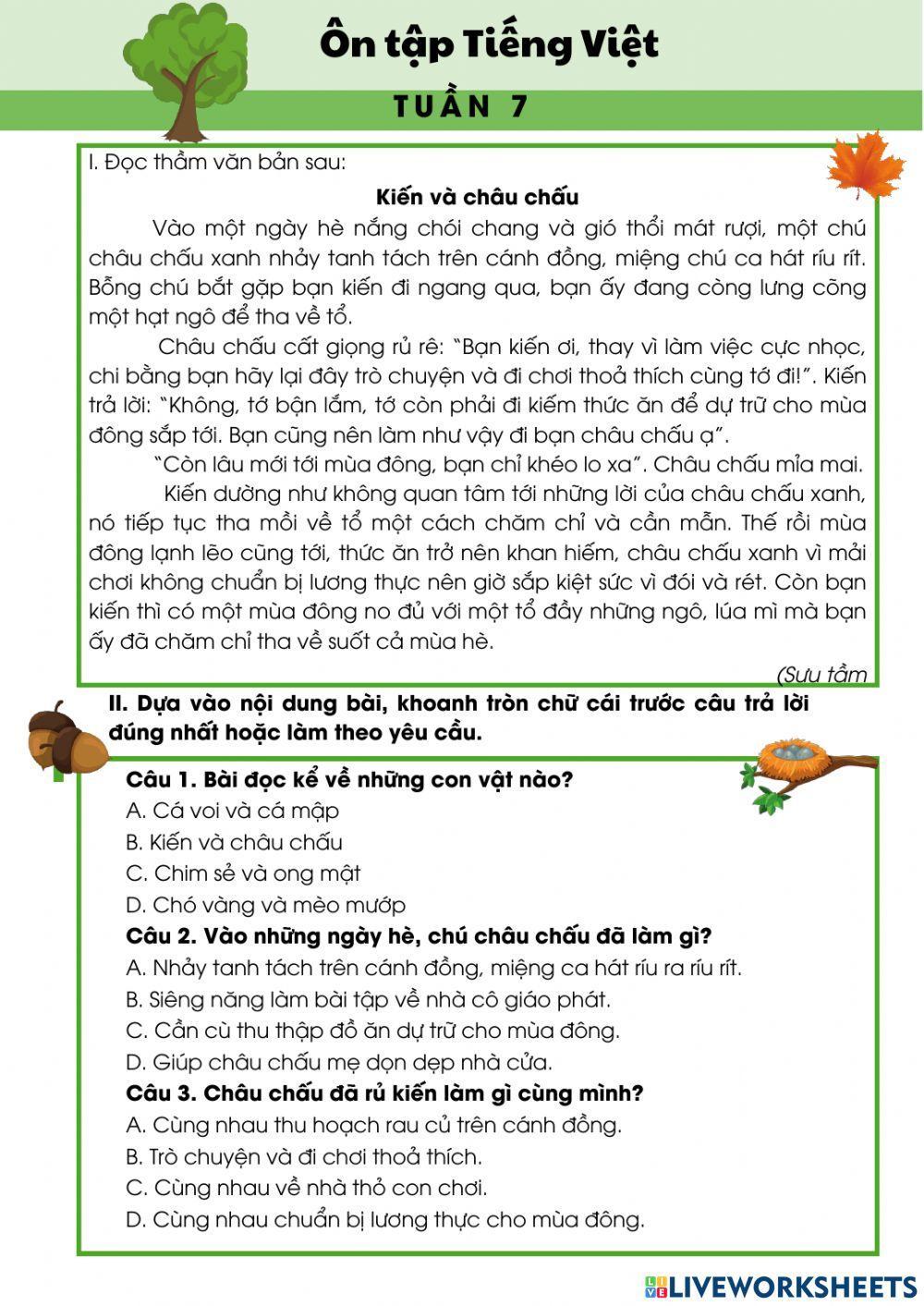 Ôn tập TV đọc hiểu