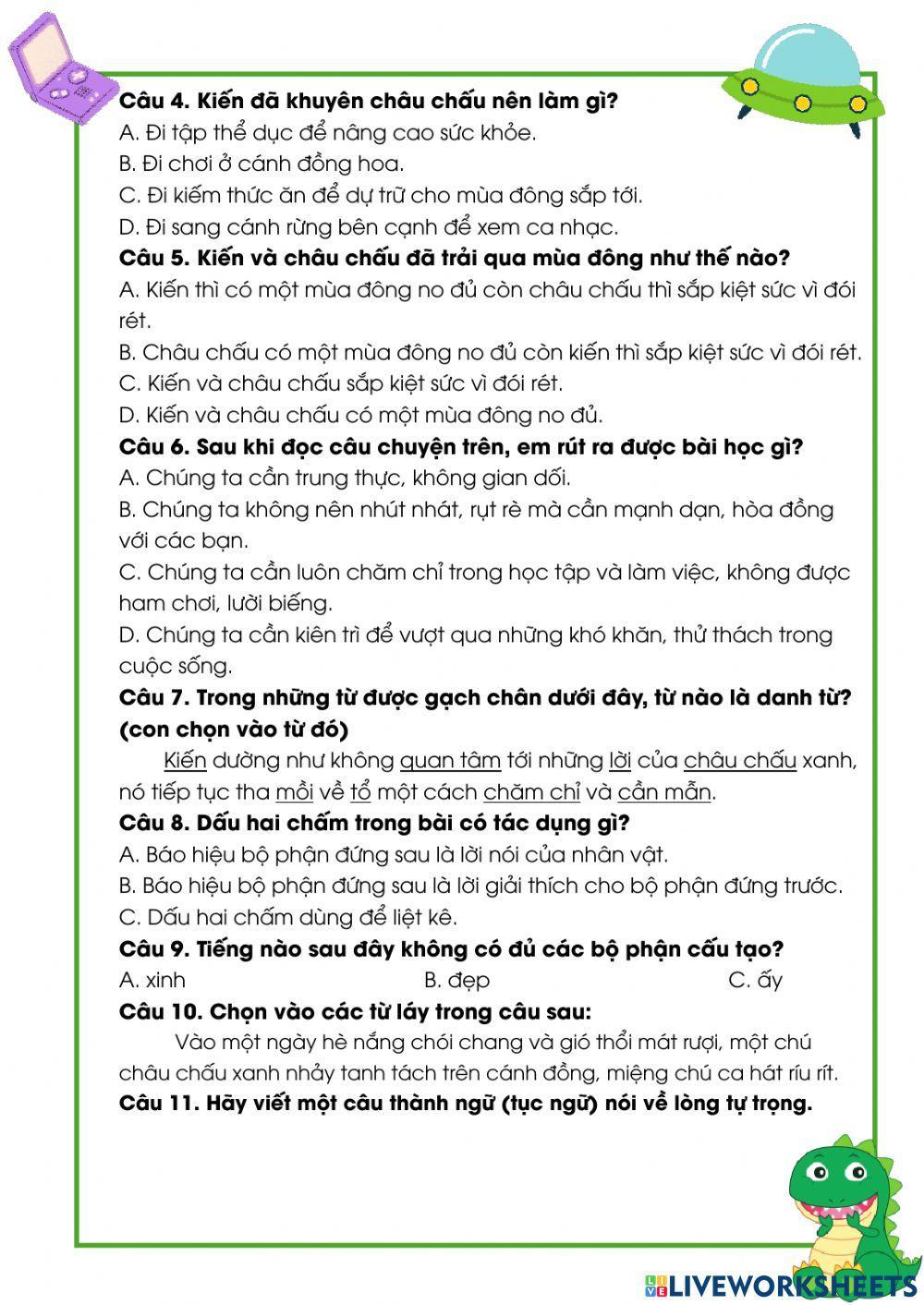 Ôn tập TV đọc hiểu