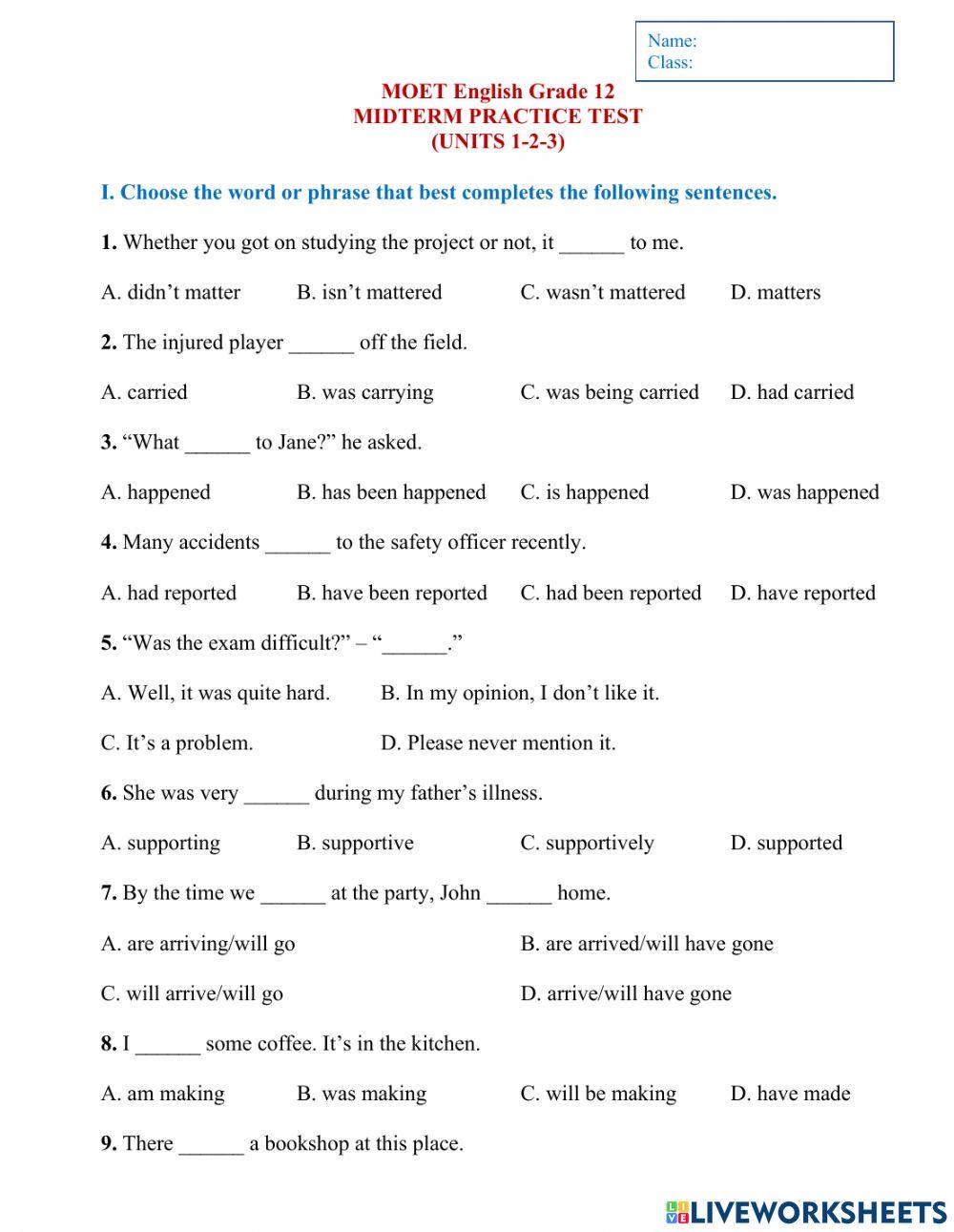 MOET English G12 Units 1-2-3