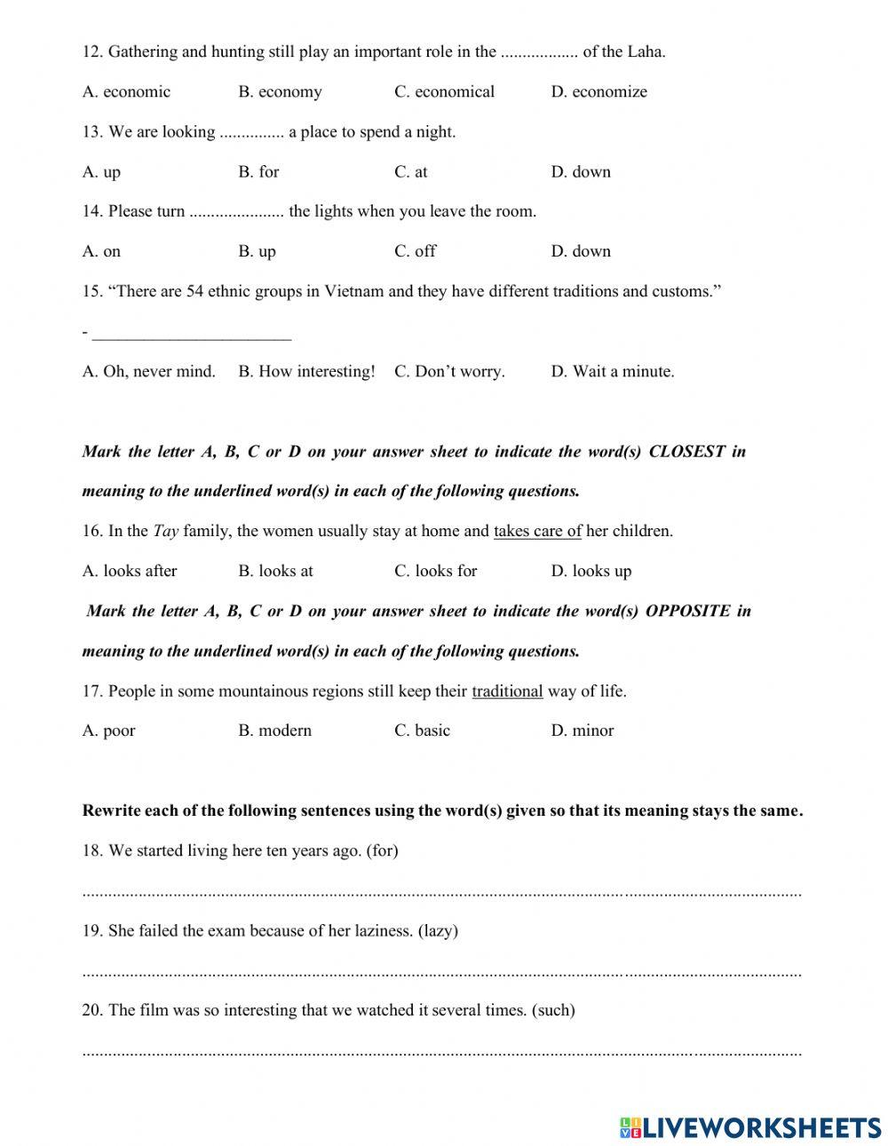 Mini Test - Unit 3 - English 8