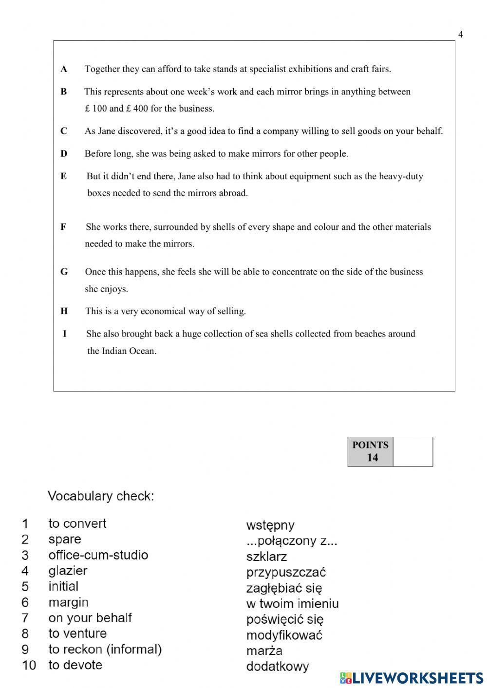 Reading comprehension Making Mirrors B1