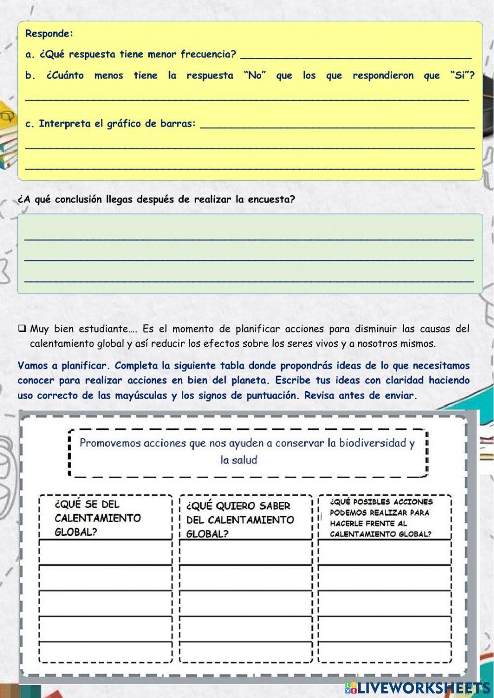 “organizamos datos en tablas de frecuencias sobre el calentamiento global para planificar acciones para disminuir sus efectos