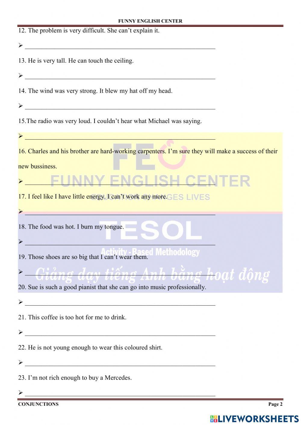 Conjunctions-too-to or enough to