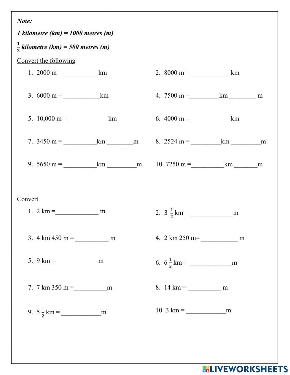 Length conversion mm cm m km worksheet live worksheets 60 off