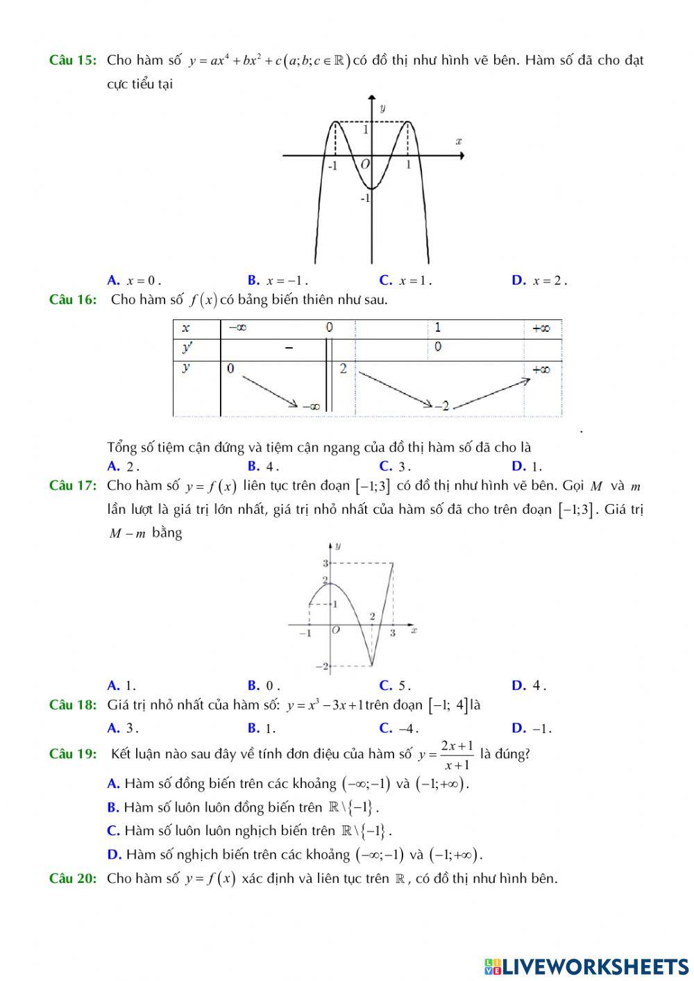 Toán 12 - Kiểm tra giữa kì 1 - Đề số 03