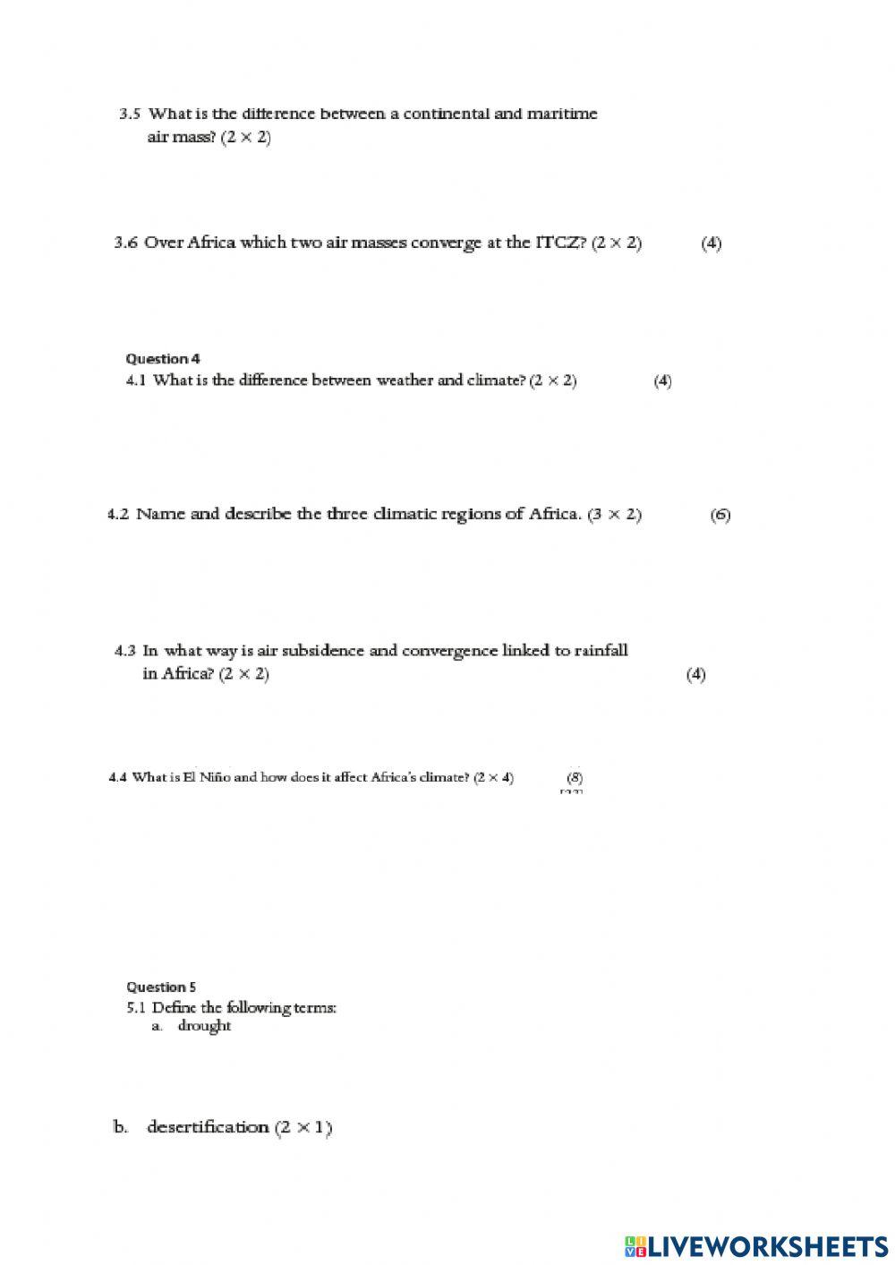 Section a question paper Atmosphere