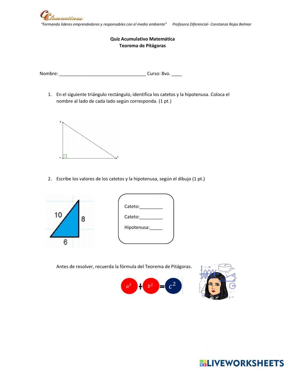 Quiz Teorema de Pitágoras