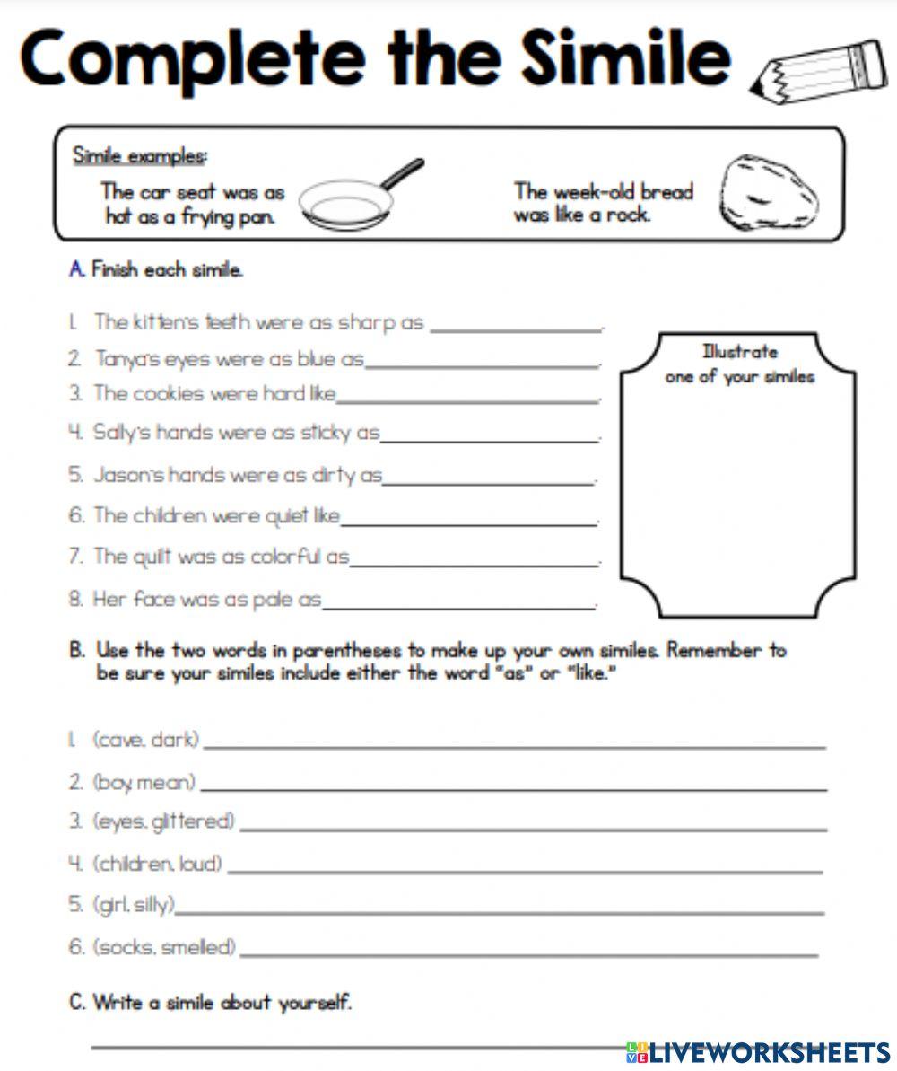 Similes 2 online exercise for Live Worksheets