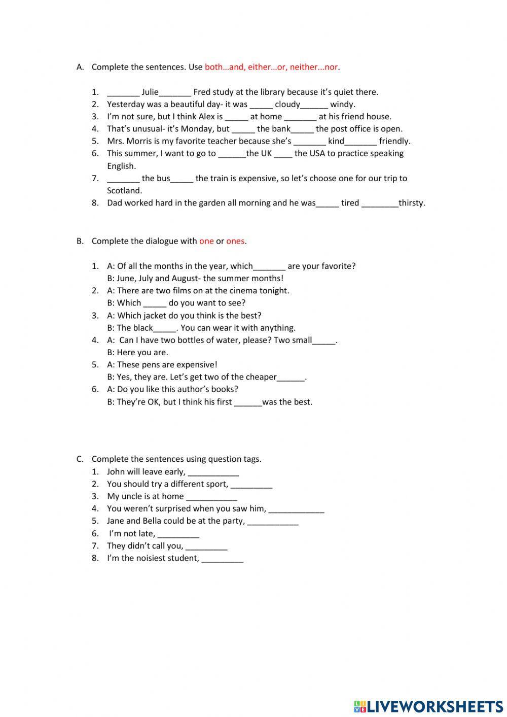 Both.... and- (N)Either... (n)or- Question Tags