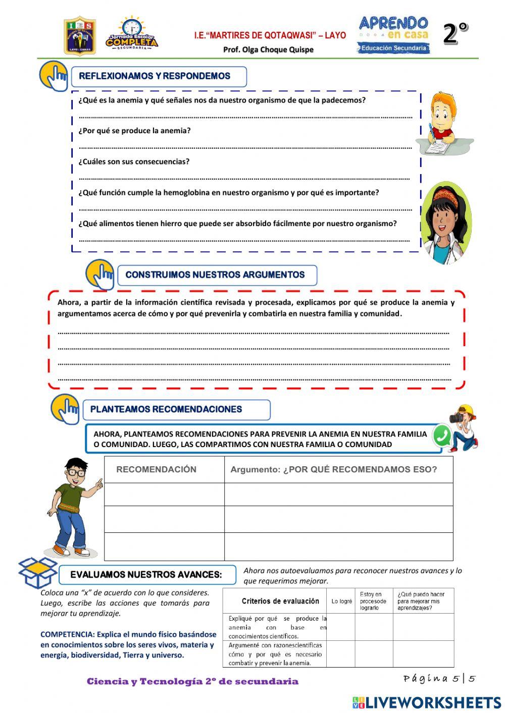 ACTIVIDAD 04: Explicamos por qué se produce la anemia y cómo podemos prevenirla.