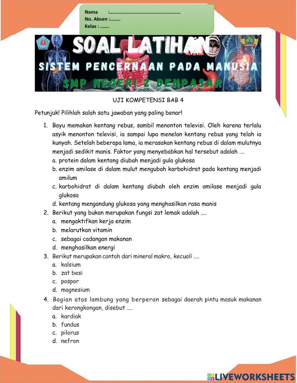 Soal Latihan Sistem Pencernaan