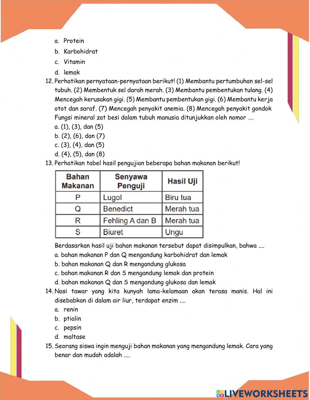 Soal Latihan Sistem Pencernaan