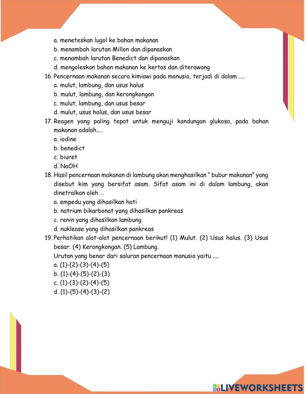Soal Latihan Sistem Pencernaan