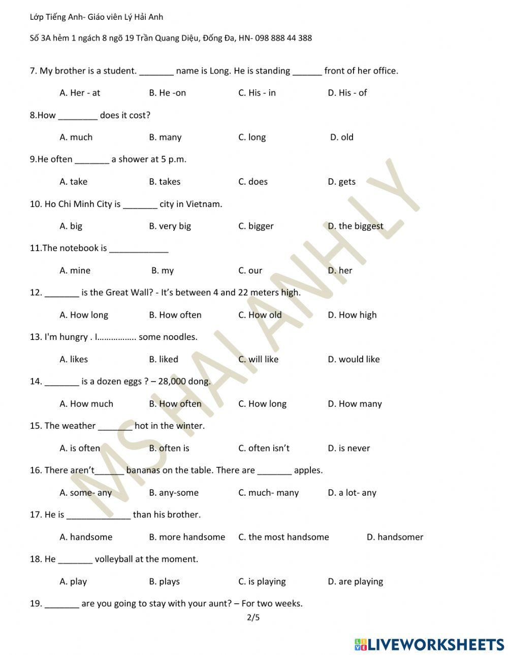 PLACEMENT TEST - GRADE 7