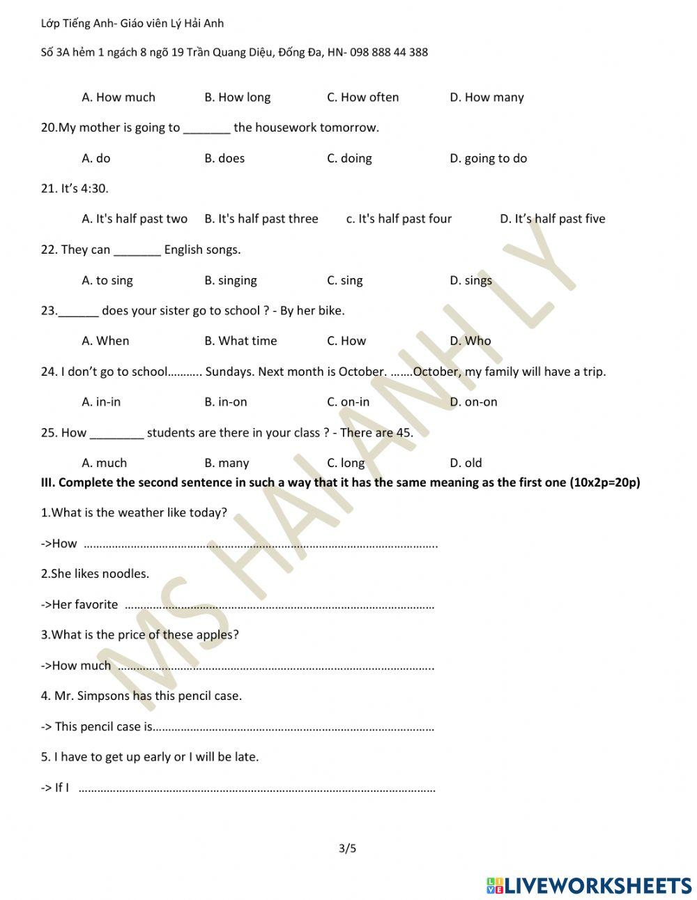 PLACEMENT TEST - GRADE 7