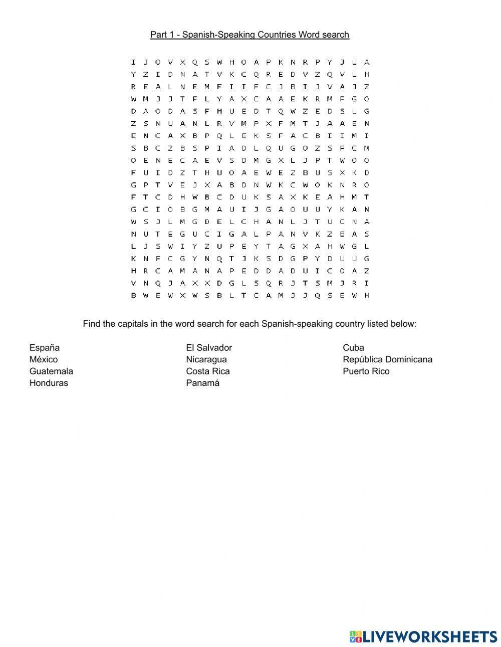 Part 1 SpanishSpeaking capitals word search 1539587