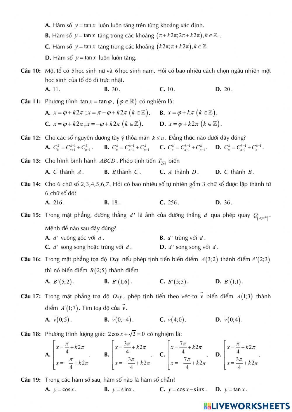 Toán 11 - Kiểm tra giữa kì 1 - Đề số 02