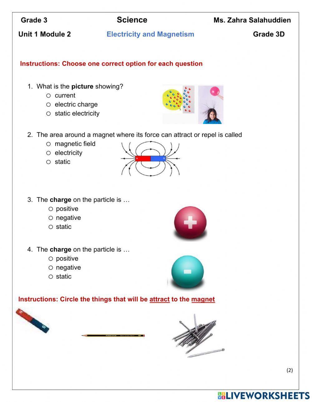 Static electricity and worksheet Live Worksheets
