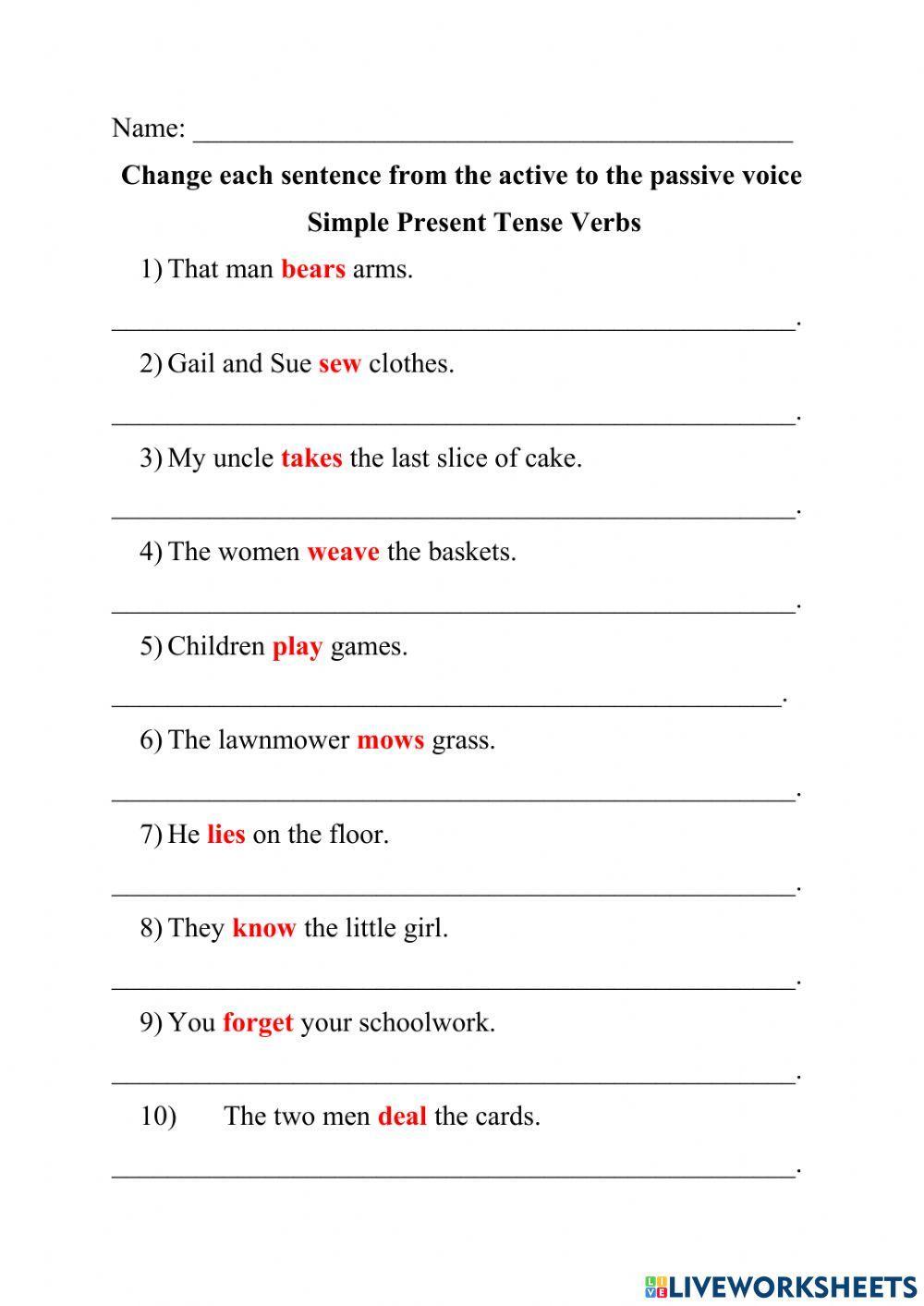 Change the Active to the Passive Voice (Present Tense Verbs Only)