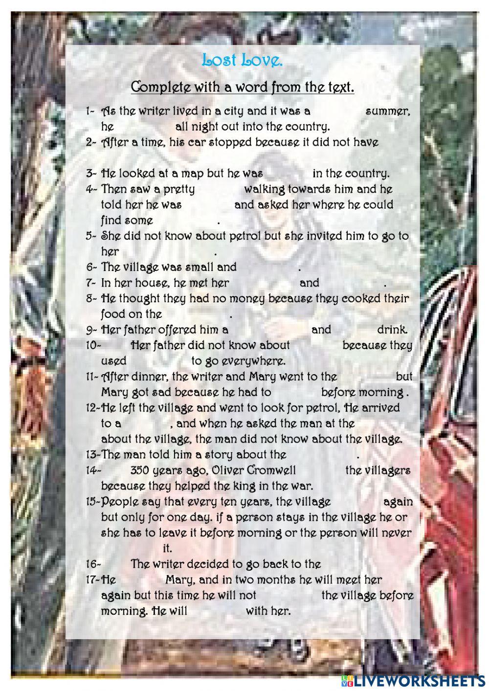 Lost Love. Vocabulary activity