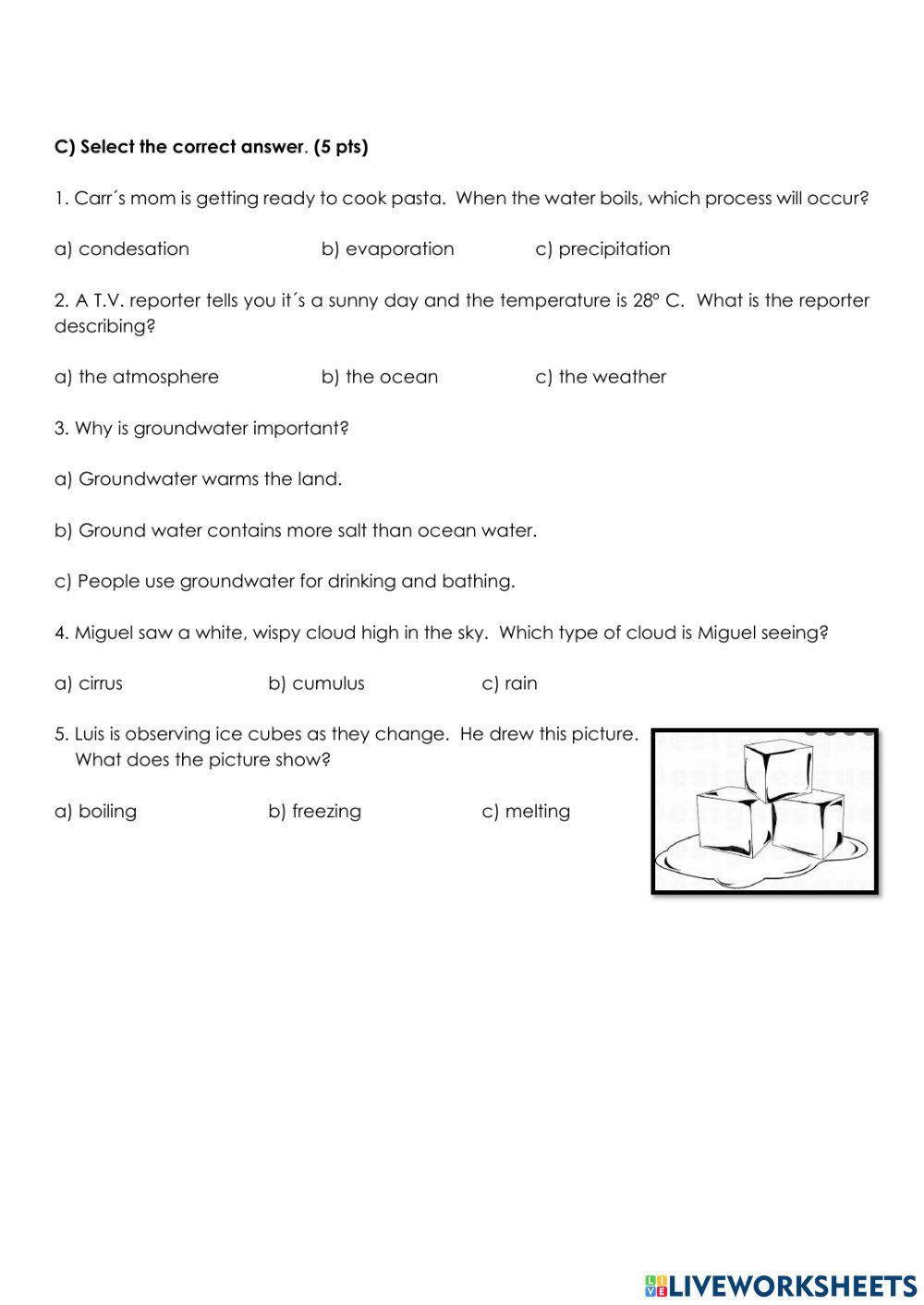 IV BA Science Test Water Cycle
