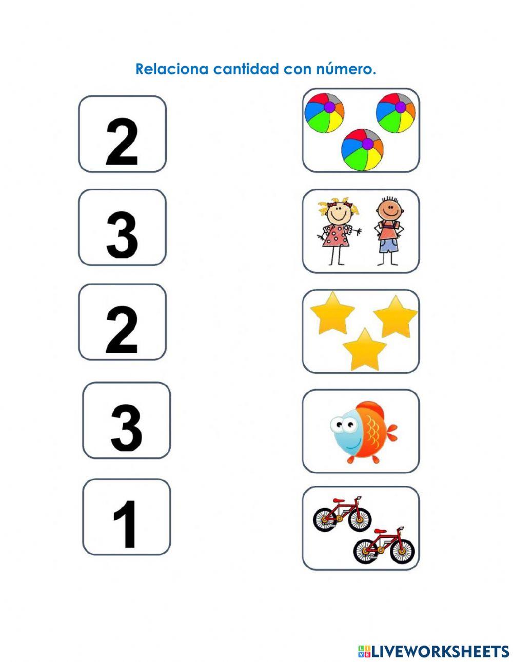 Relaciona cantidad número 1 2 3