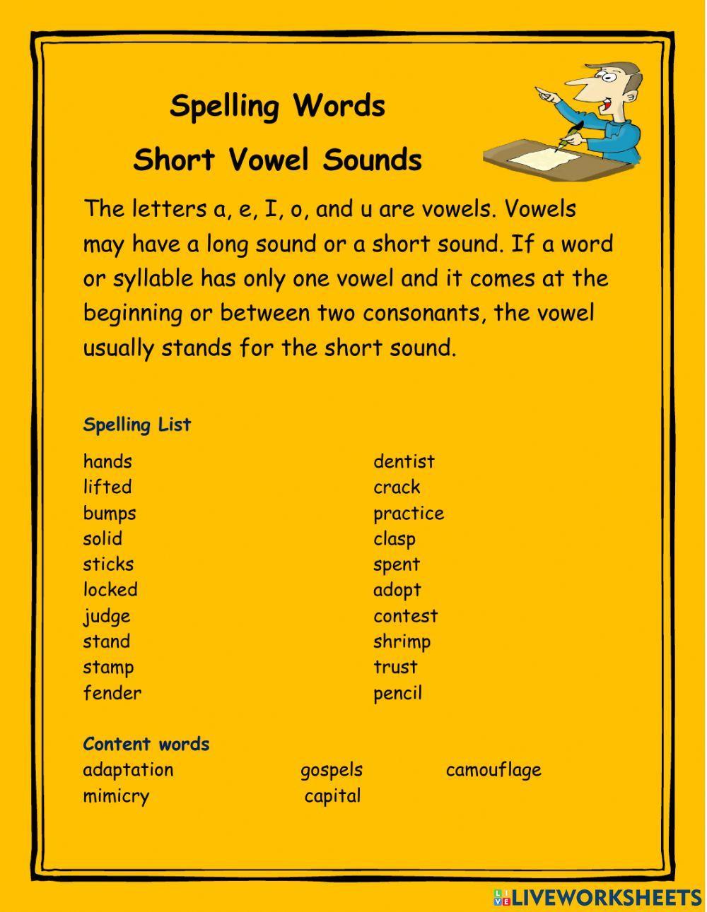 Spelling Short Vowel Sounds Notes