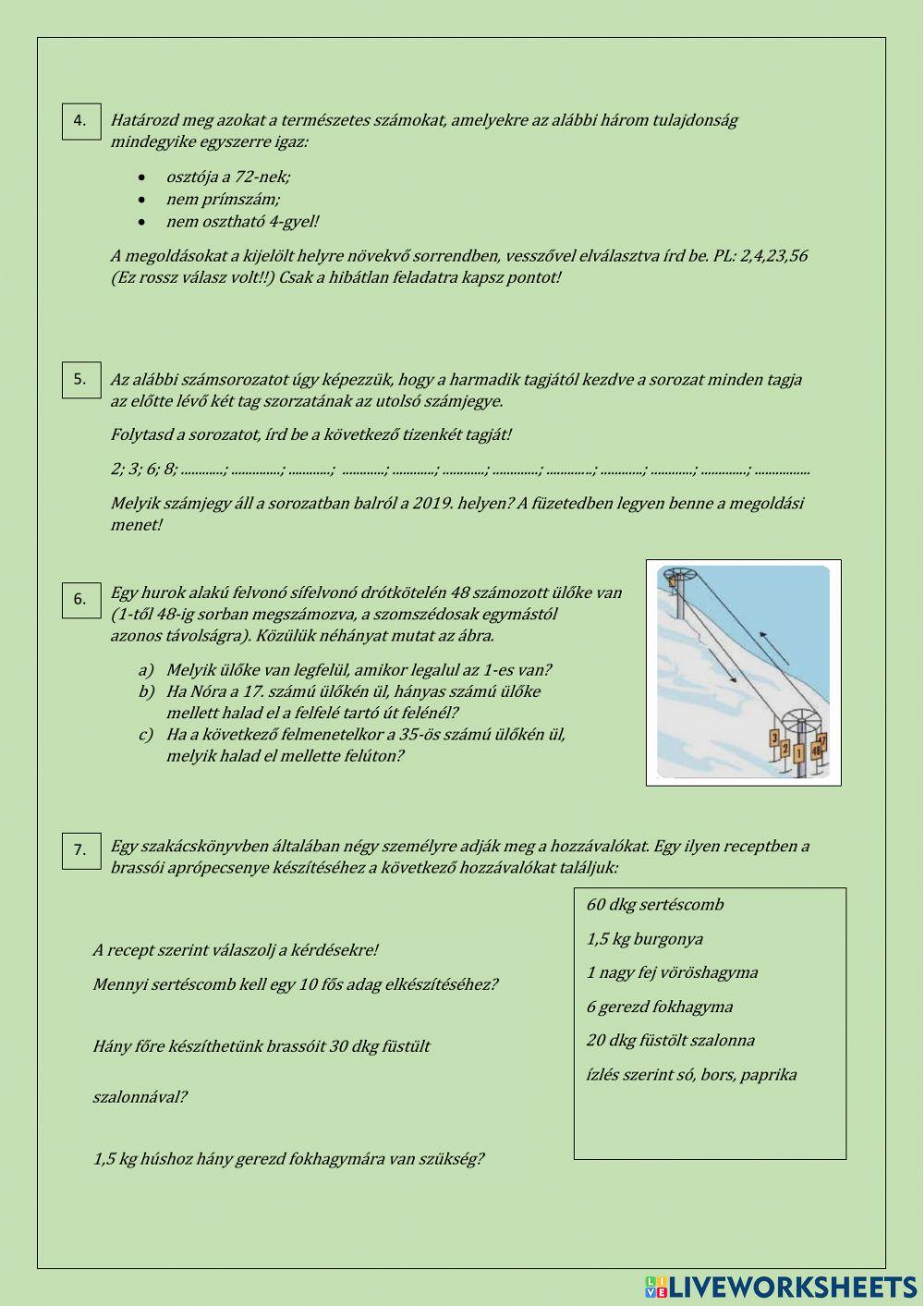 Felvételi gyakorlás