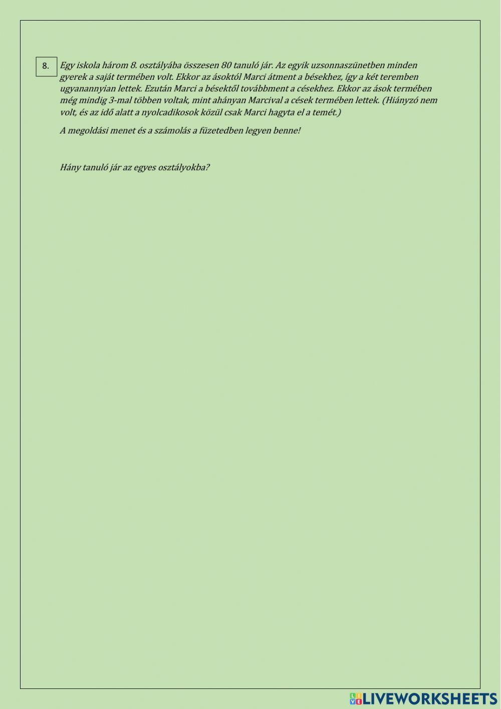 Felvételi gyakorlás