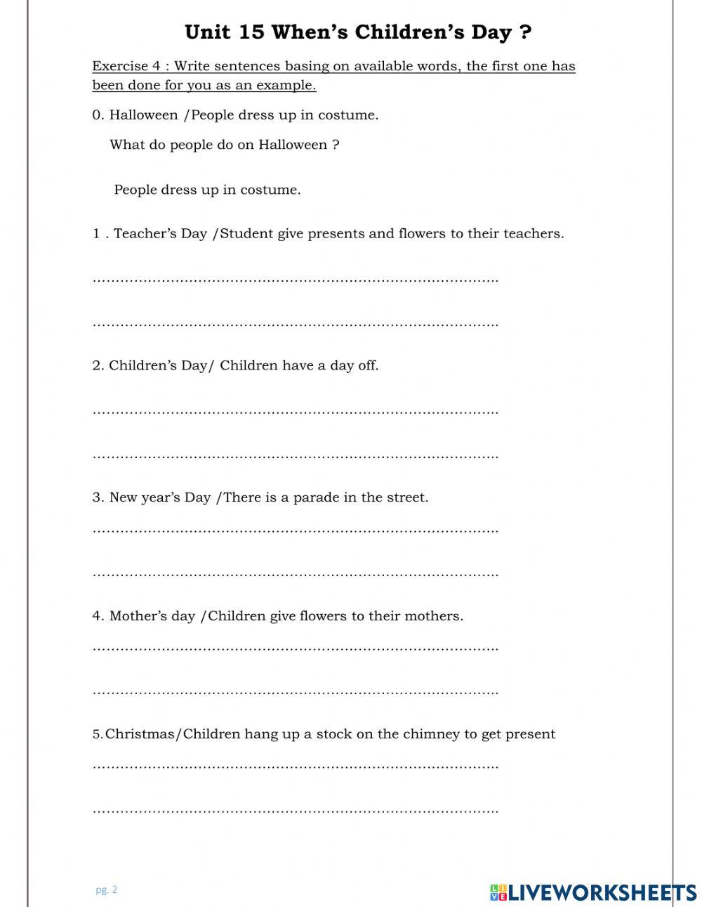 Tieng anh 4 unit 15 1 online exercise for live worksheets