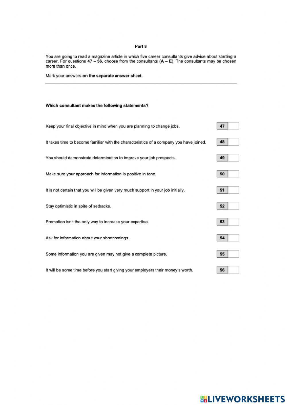 Cae use of english and reading