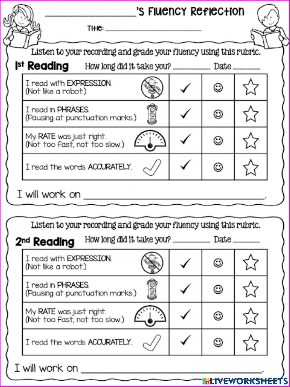 Reading fluency checklist for students