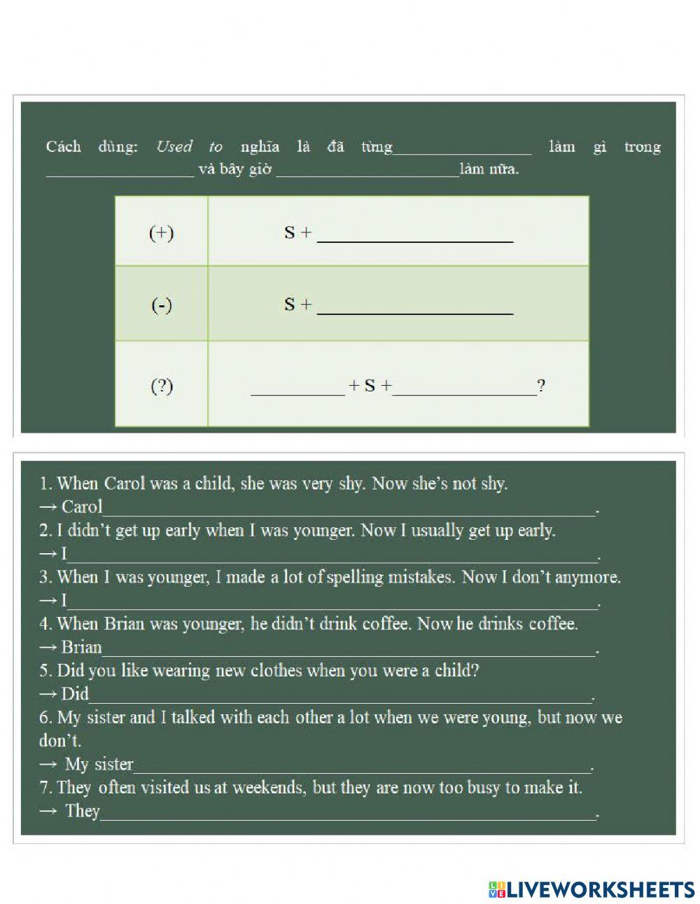 KT đầu giờ Used to V