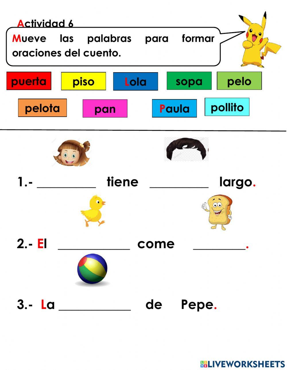 Actividad 6 formar oraciones con palabras con p