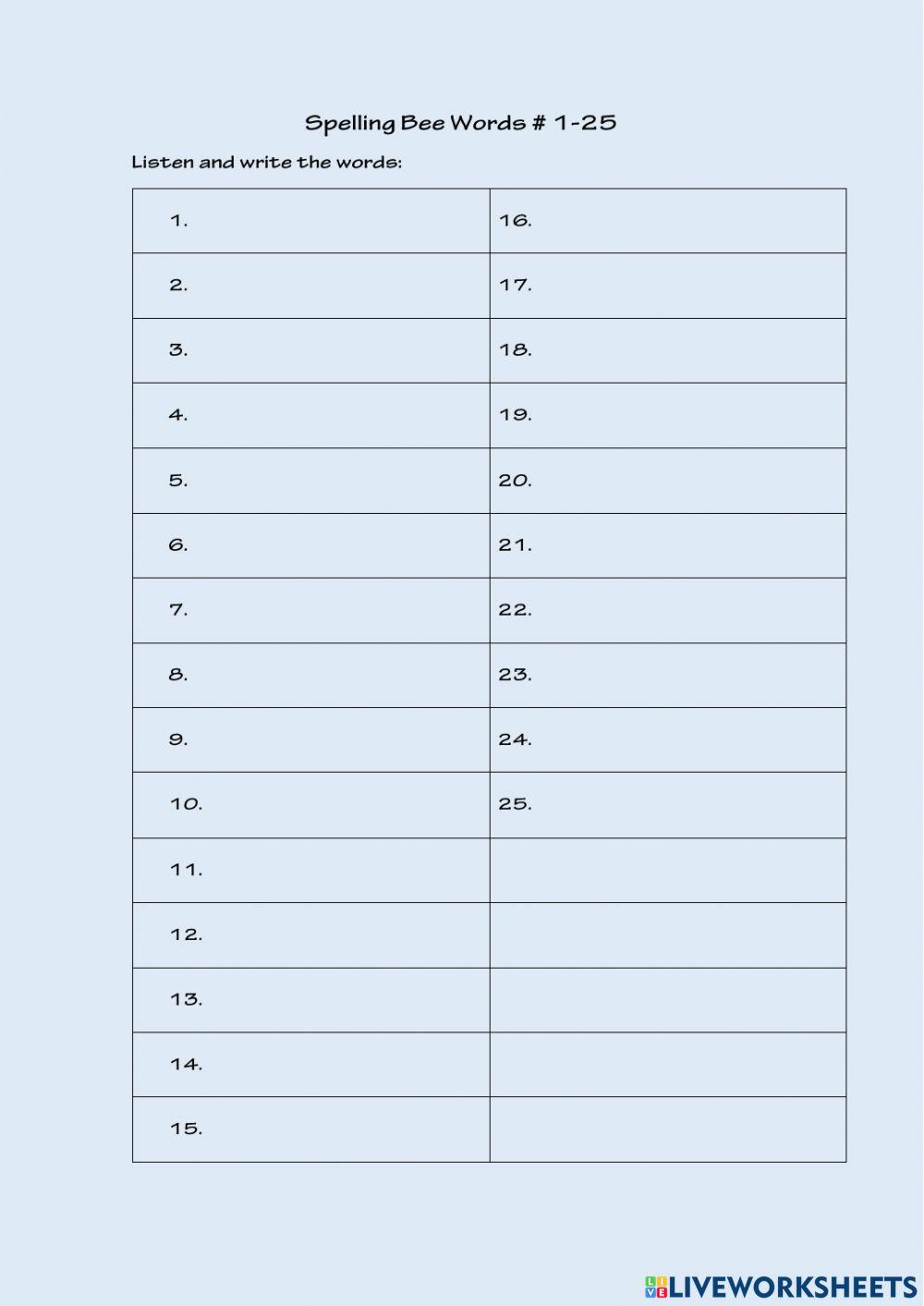 Spellin Bee Joaquin 1-25