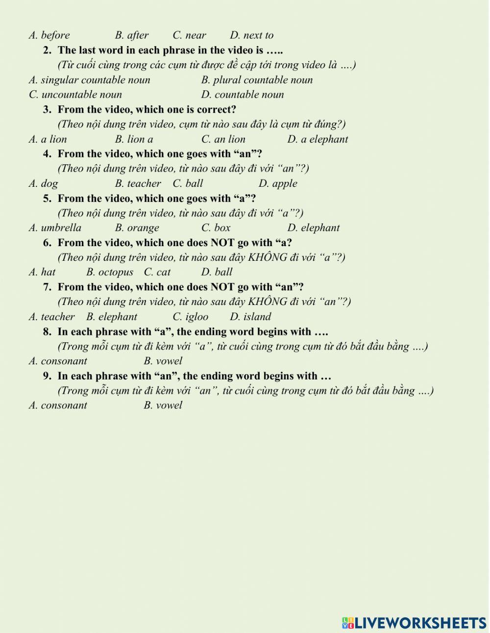 Article -a-an- - Activity 1