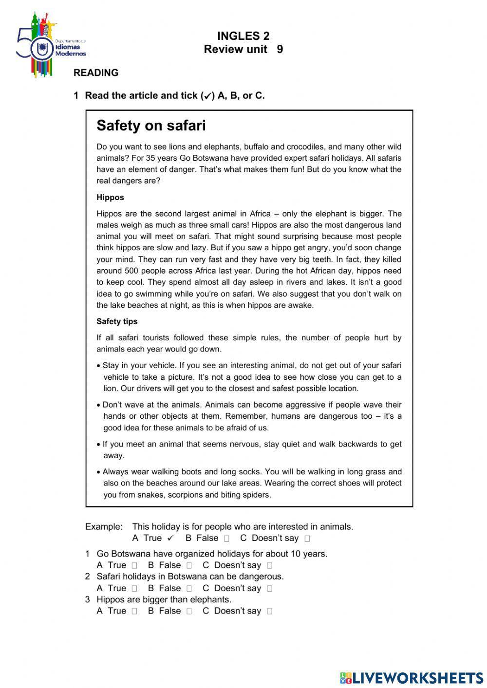 Ingles 2-REVIEW UNIT 9