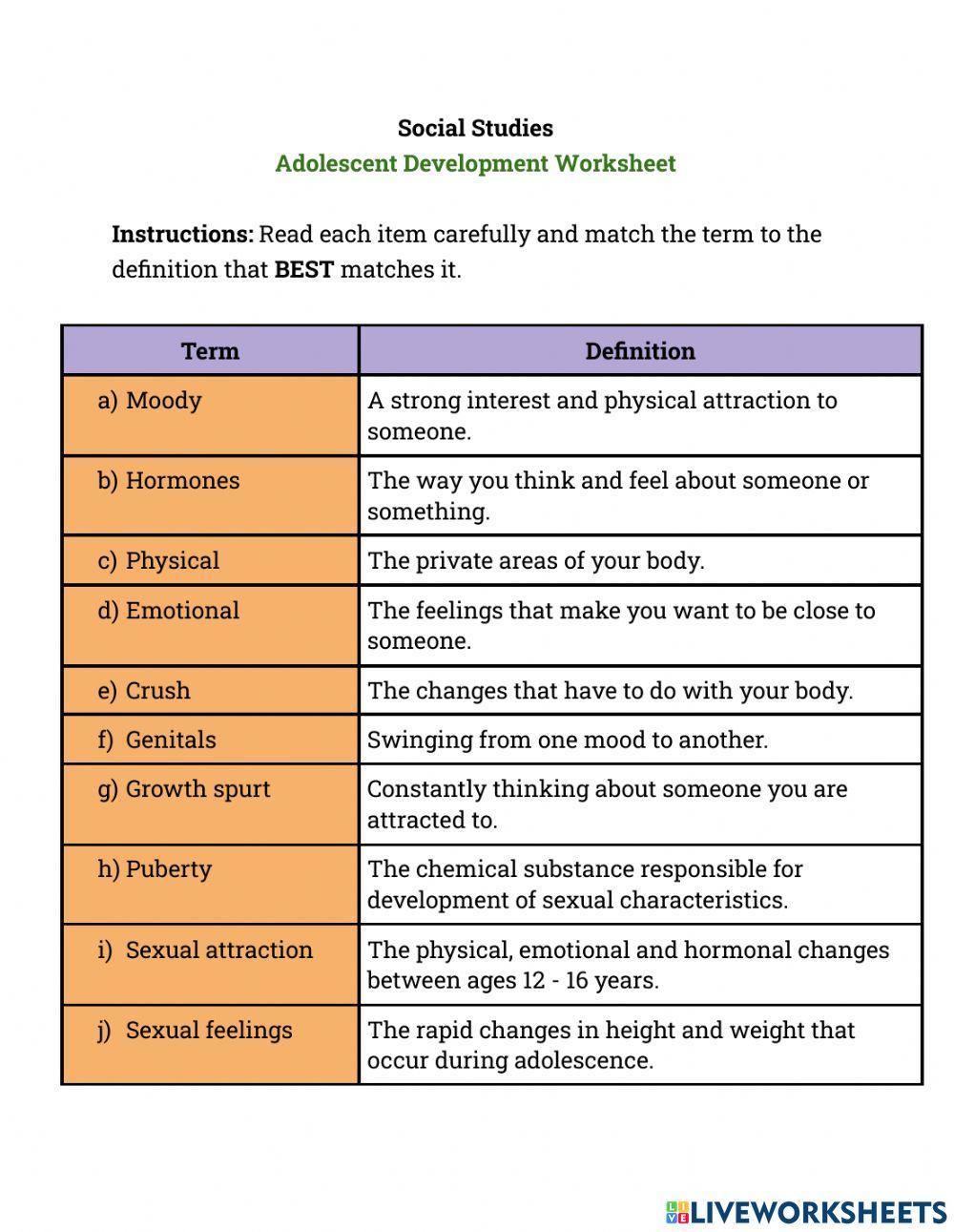 Adolescent Development Worksheet 3