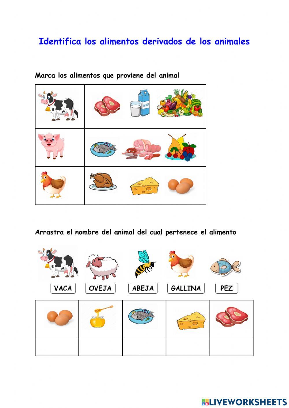 Identifica los alimentos derivados de los animales