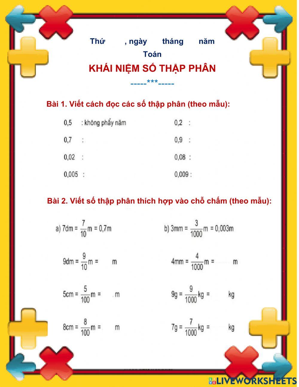Khái niệm số thập phân