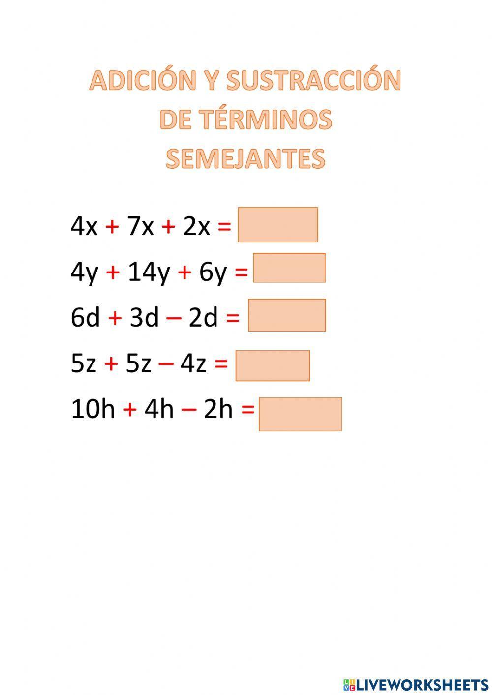 Suma y resta de términos semejantes