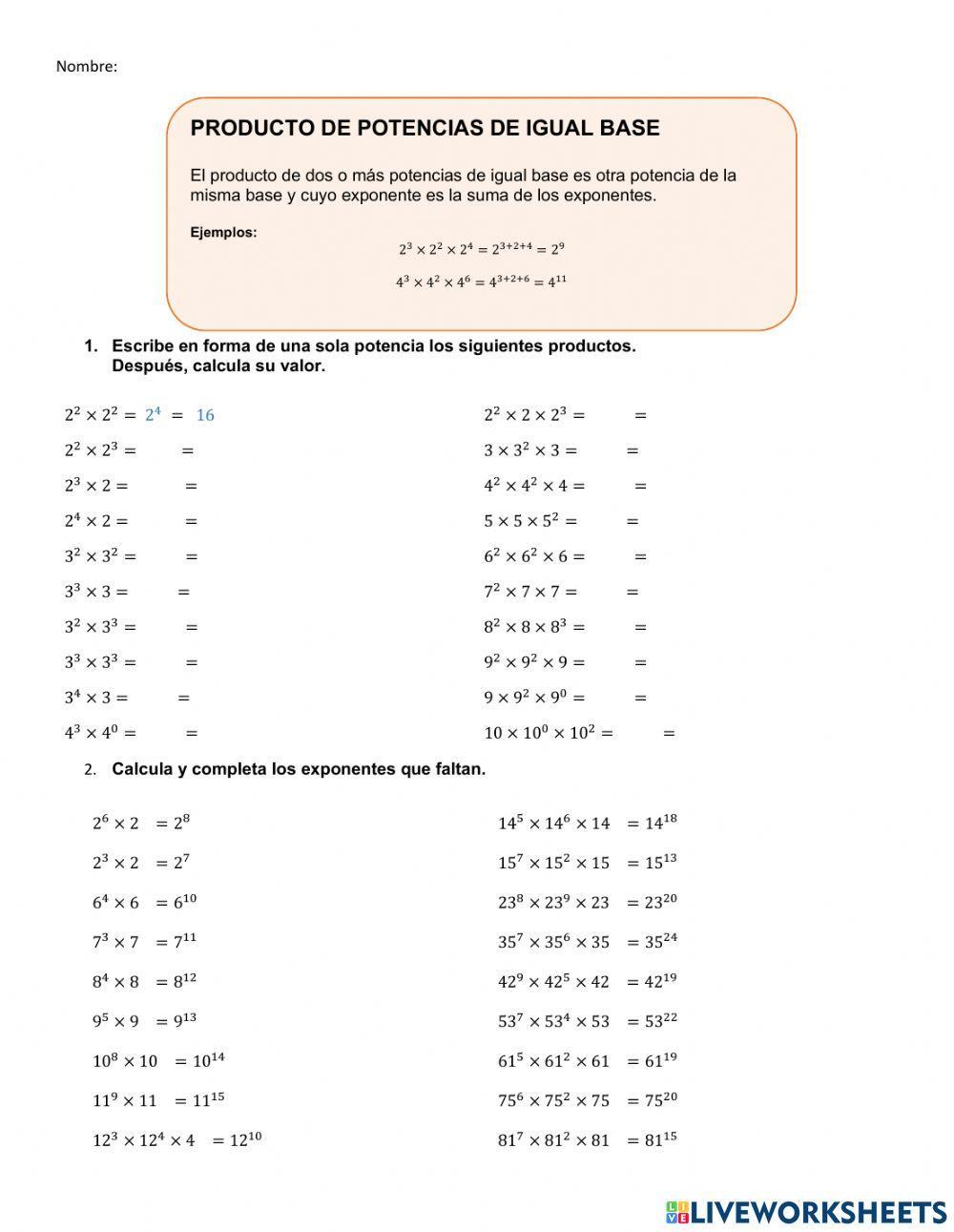 Producto de potencias de igual Base