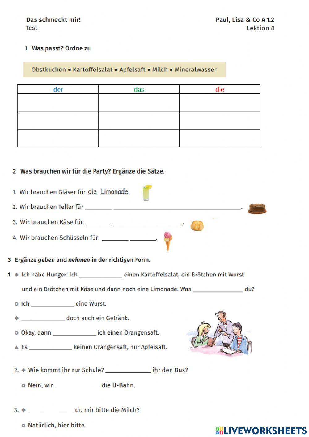 Paul und Lisa A1.2 Lektion 8 Test