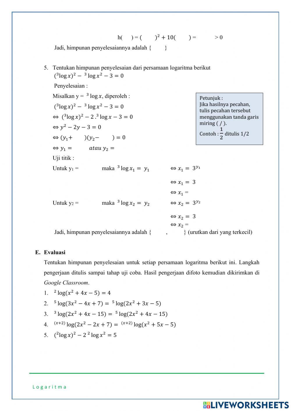 Bentuk Persamaan Logaritma