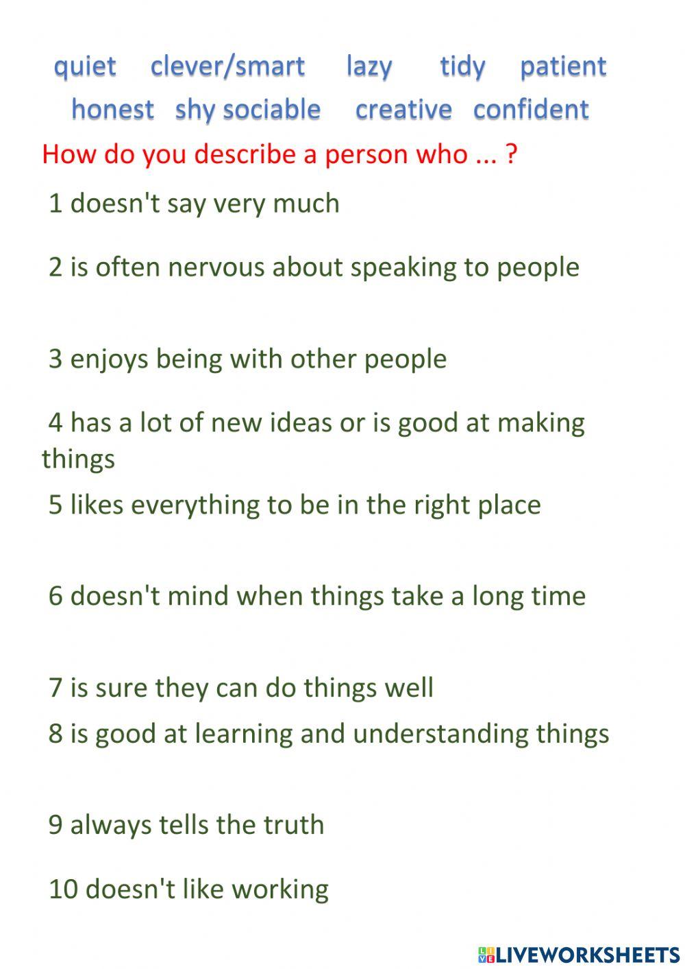 Adjectives for describing