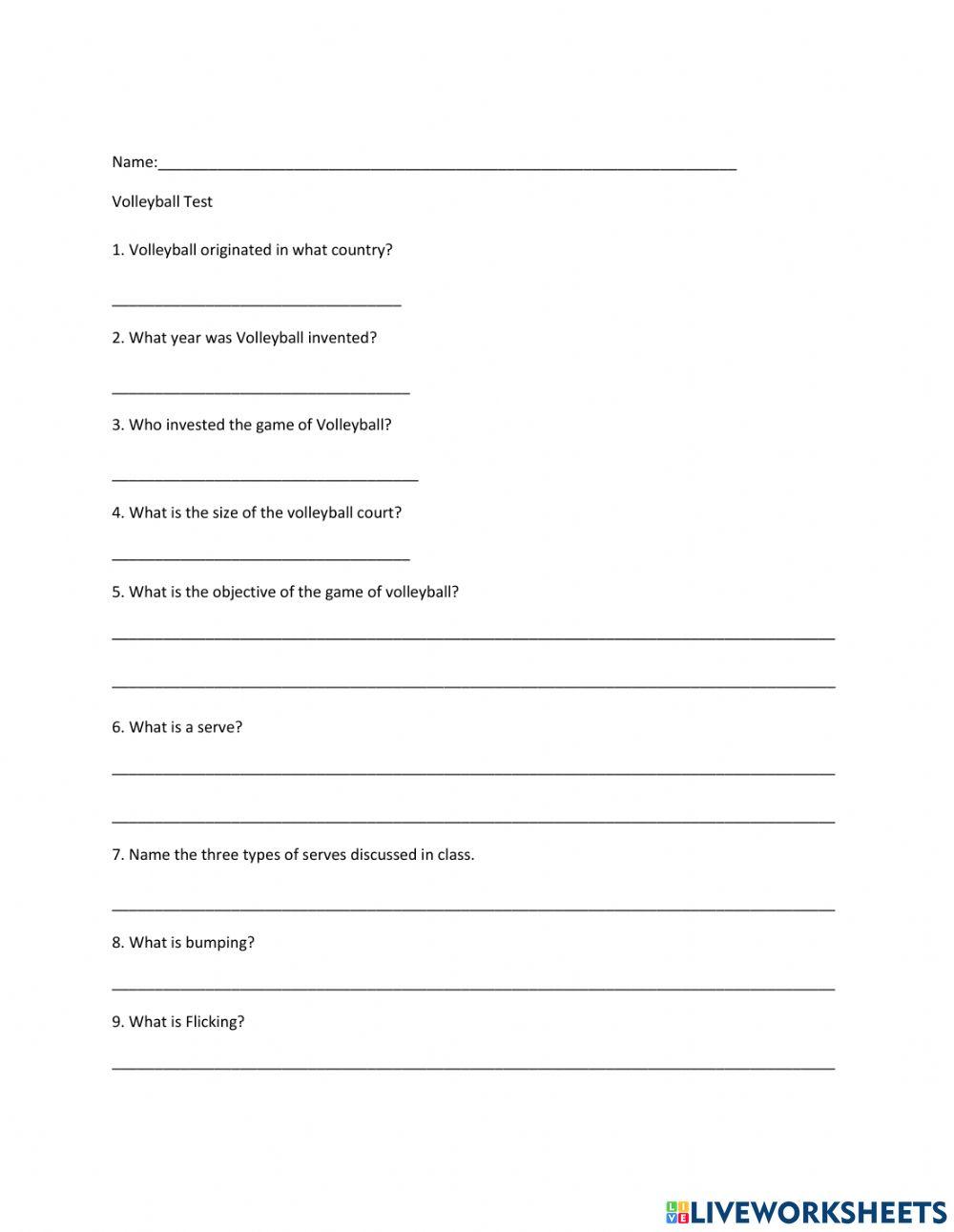 Volleyball Test online exercise for | Live Worksheets