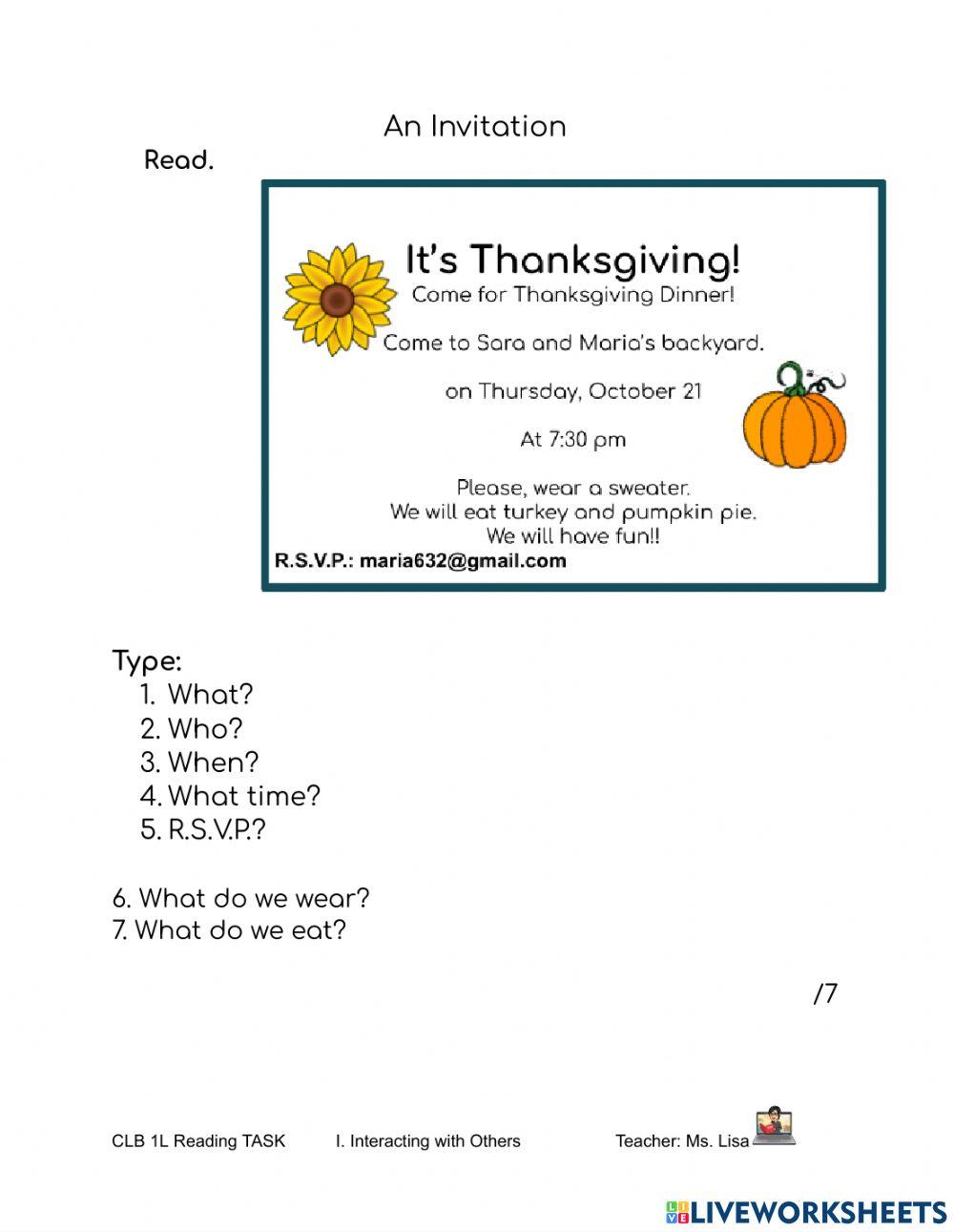 An Invitation: Thanksgiving