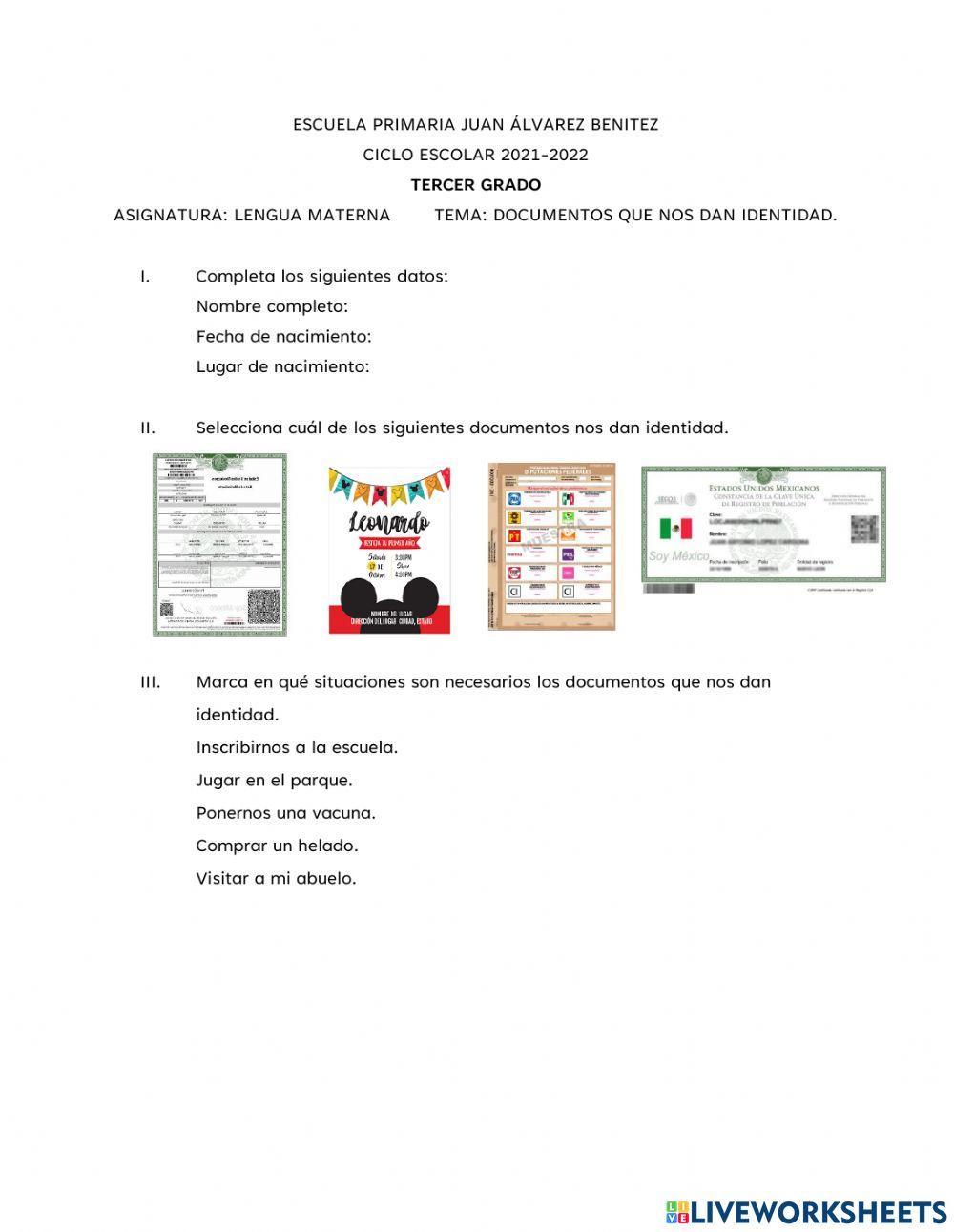 Documentos que nos dan identidad.