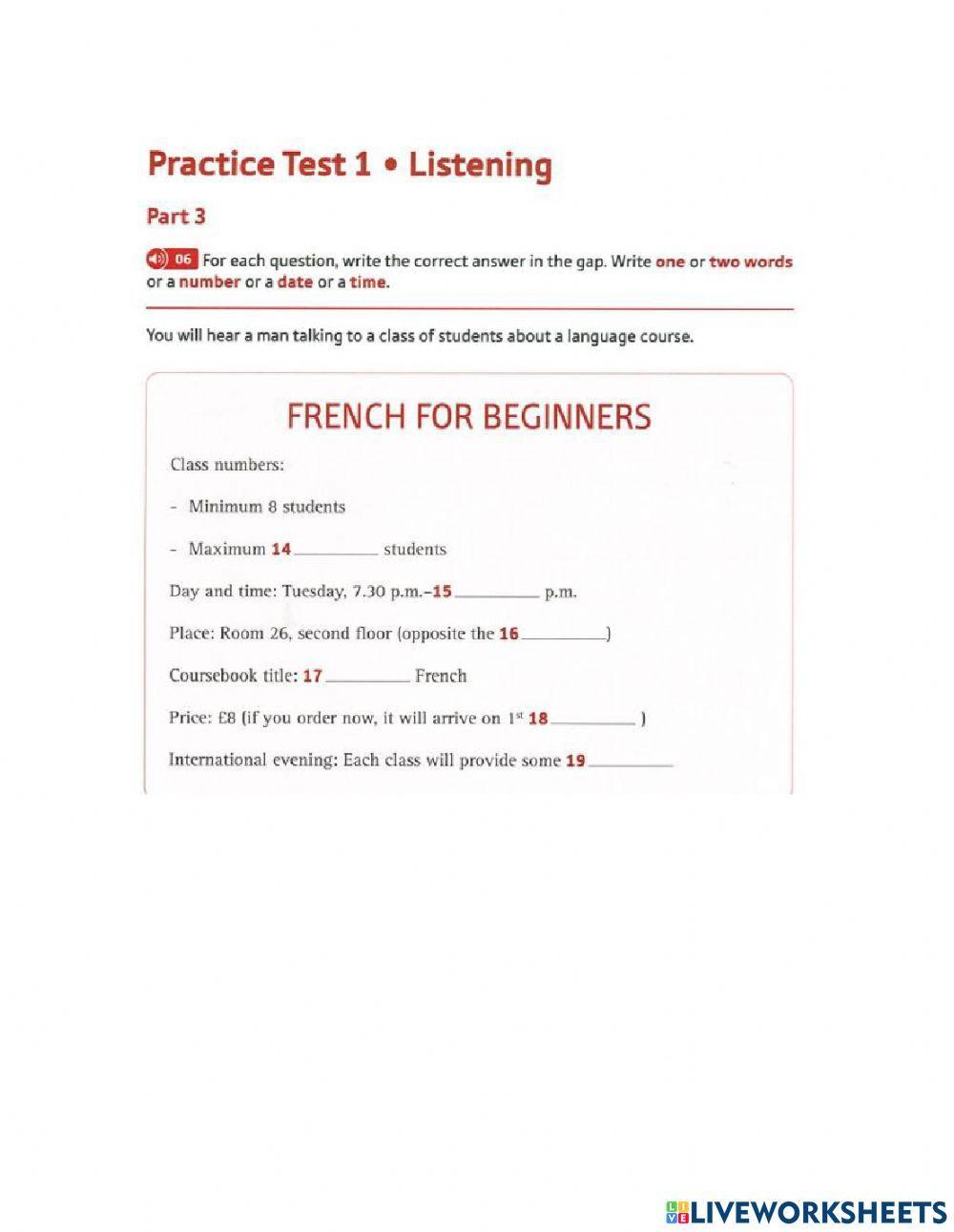 Pet listening practice part 3+4