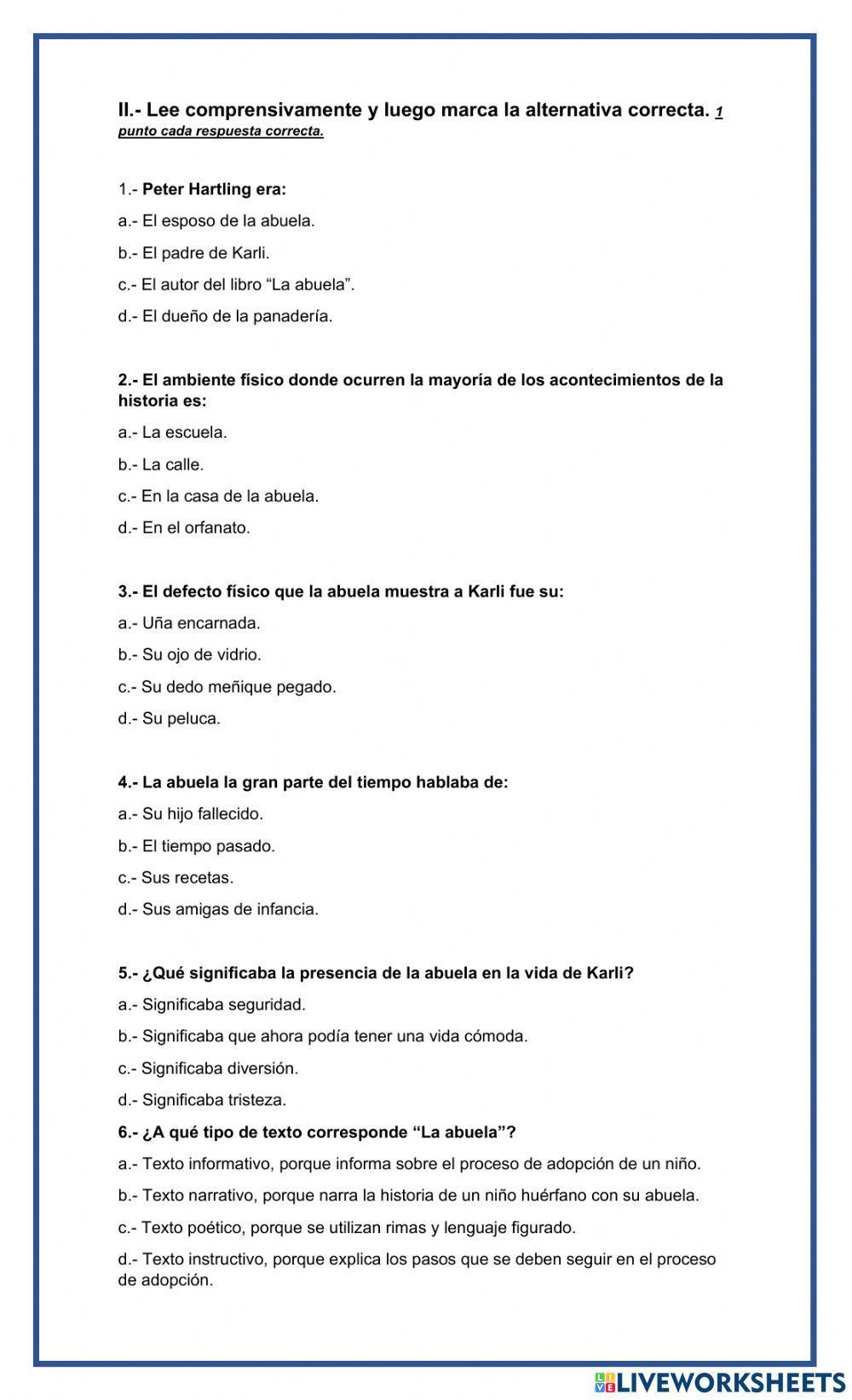 Evaluación libro -La abuela-